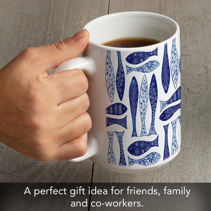 Highland Home Blue Fish 15 oz. Ceramic Mug Manufactured in the USA Dishwasher Safe Microwave Safe