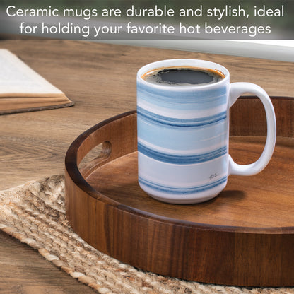 Highland Home Ocean Stripes 15 oz. Ceramic Mug Manufactured in the USA Dishwasher Safe Microwave Safe
