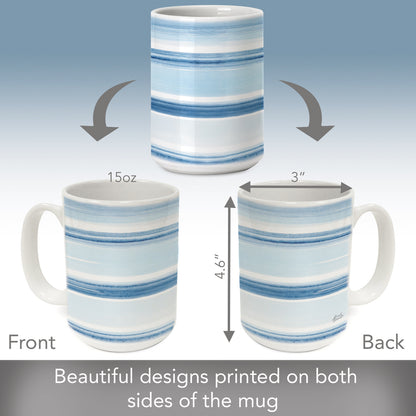 Highland Home Ocean Stripes 15 oz. Ceramic Mug Manufactured in the USA Dishwasher Safe Microwave Safe