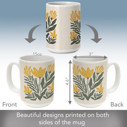 Highland Home Yellow Petals 15 oz. Ceramic Mug Manufactured in the USA Dishwasher Safe Microwave Safe