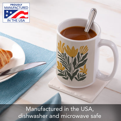Highland Home Yellow Petals 15 oz. Ceramic Mug Manufactured in the USA Dishwasher Safe Microwave Safe