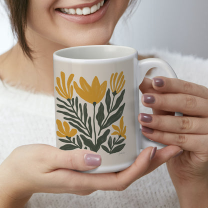 Highland Home Yellow Petals 15 oz. Ceramic Mug Manufactured in the USA Dishwasher Safe Microwave Safe