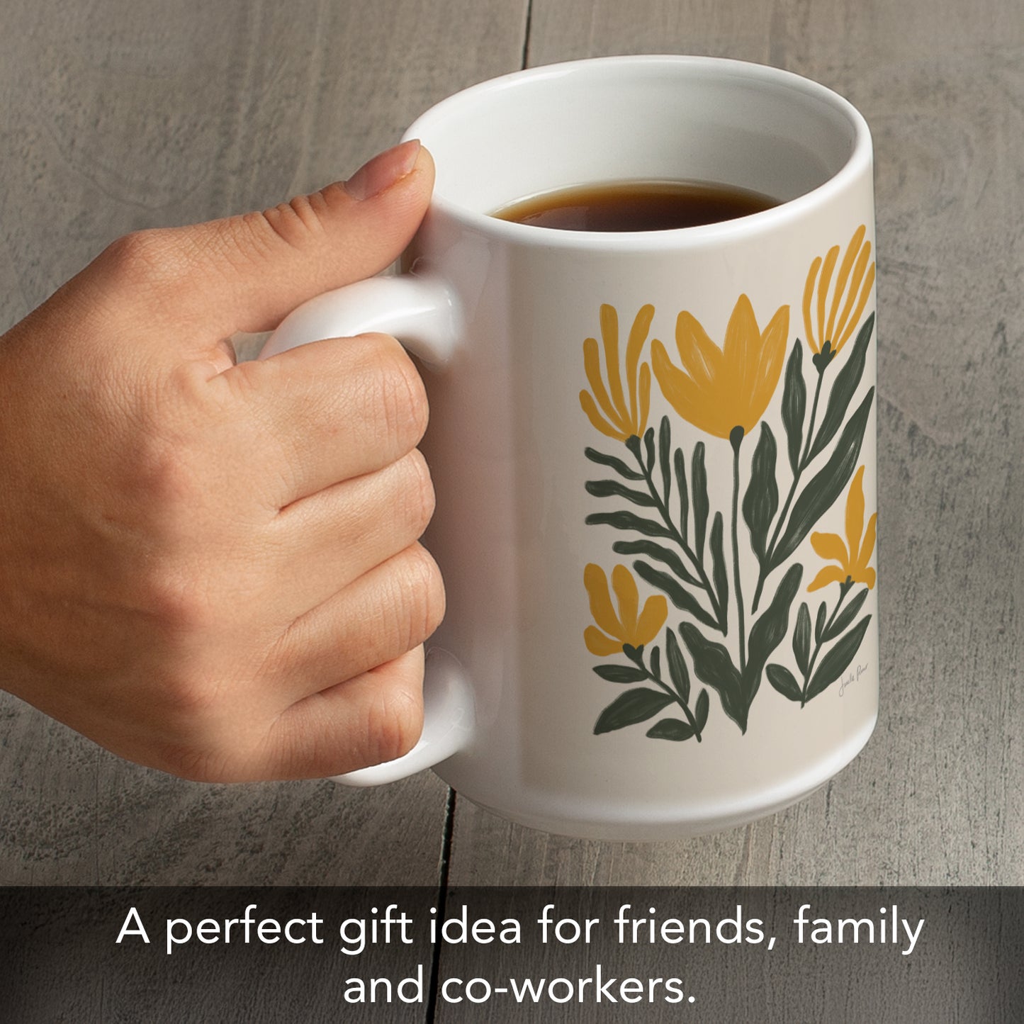 Highland Home Yellow Petals 15 oz. Ceramic Mug Manufactured in the USA Dishwasher Safe Microwave Safe