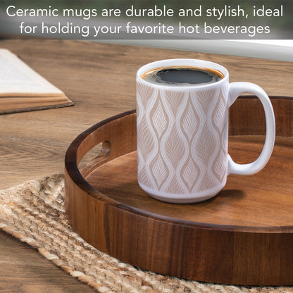 Highland Home Mocha Leaves 15 oz. Ceramic Mug Manufactured in the USA Dishwasher Safe Microwave Safe