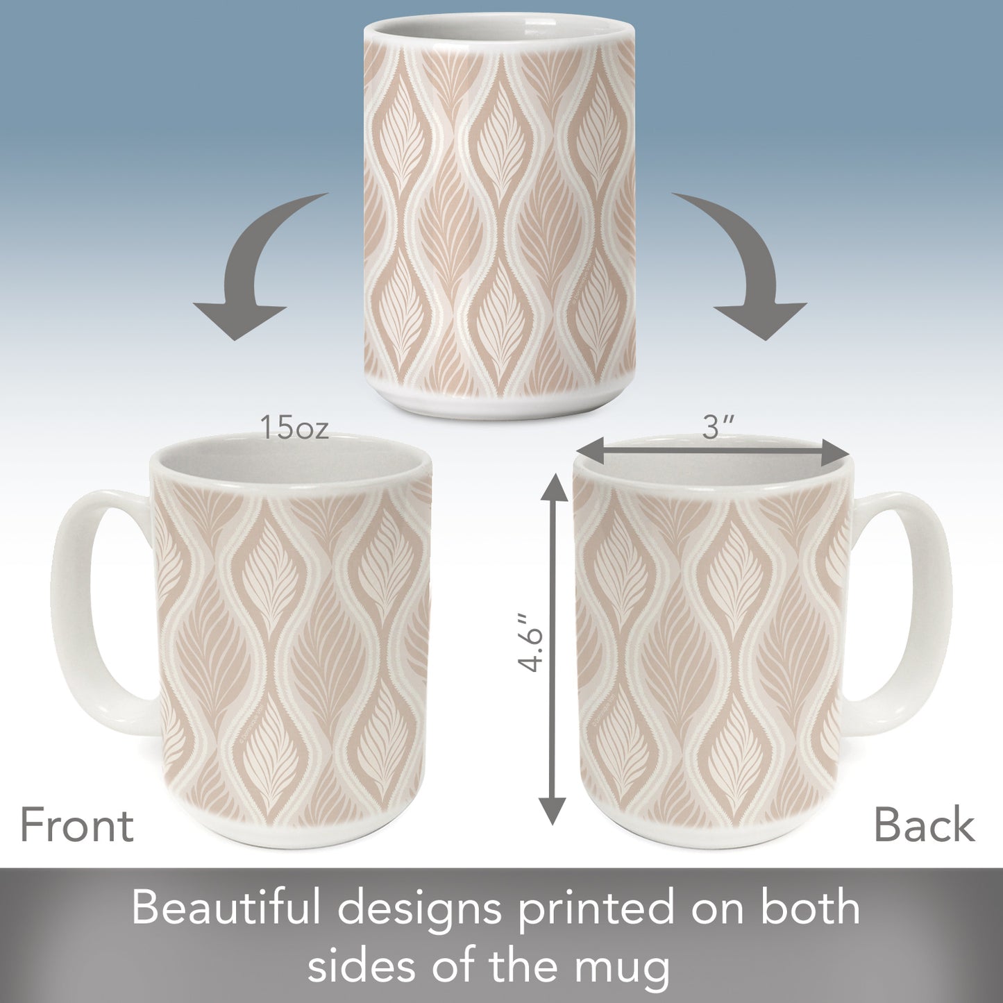Highland Home Mocha Leaves 15 oz. Ceramic Mug Manufactured in the USA Dishwasher Safe Microwave Safe
