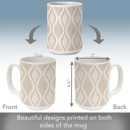 Highland Home Mocha Leaves 15 oz. Ceramic Mug Manufactured in the USA Dishwasher Safe Microwave Safe