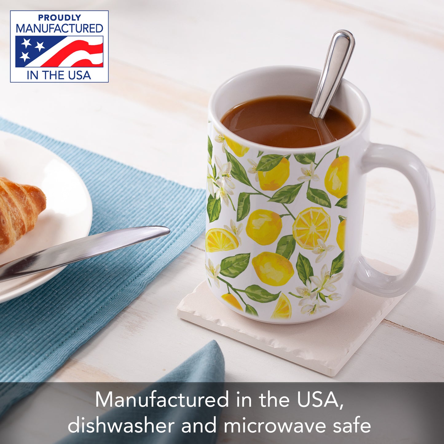 Highland Home Lemon Repeat 15 oz. Ceramic Mug Manufactured in the USA