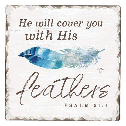 Thirstystone Feathers Single Tumbled Tile Stone Coaster with Protective Cork Backing Manufactured in The USA 4" Square, Artistic, Easily Wipes Clean