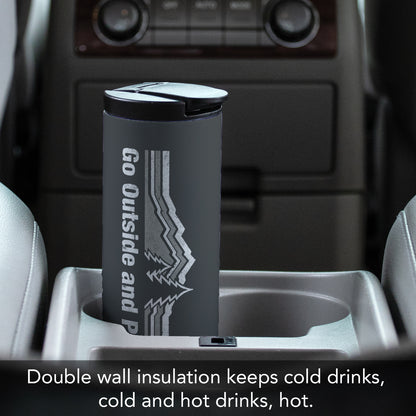 Highland Home Decorative Stainless Steel Double Wall Insulated Travel Tumbler with Lid 17 oz. Manufactured in the USA Dishwasher Safe (Go Outside)