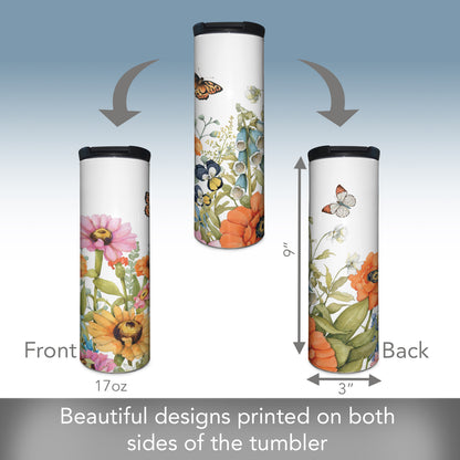 Highland Home Garden Walk Butterflies Decorative Stainless Steel Double Wall Insulated Travel Tumbler with Lid 17 oz. Manufactured in the USA Dishwasher Safe