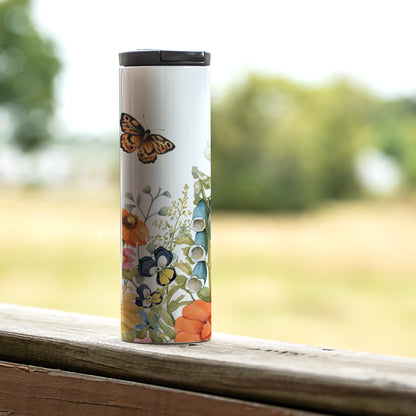 Highland Home Garden Walk Butterflies Decorative Stainless Steel Double Wall Insulated Travel Tumbler with Lid 17 oz. Manufactured in the USA Dishwasher Safe