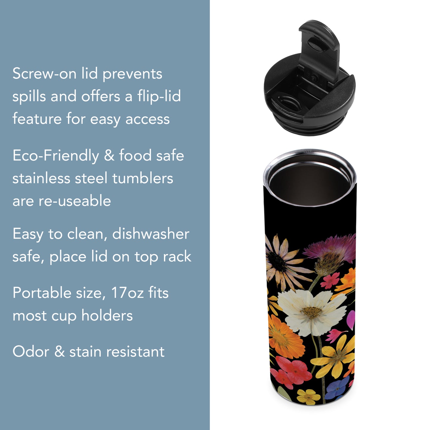 Highland Home Budding Genius Decorative Stainless Steel Double Wall Insulated Travel Tumbler with Lid 17 oz. Manufactured in the USA Dishwasher Safe