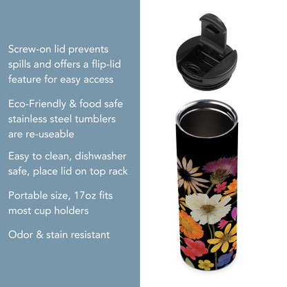 Highland Home Budding Genius Decorative Stainless Steel Double Wall Insulated Travel Tumbler with Lid 17 oz. Manufactured in the USA Dishwasher Safe