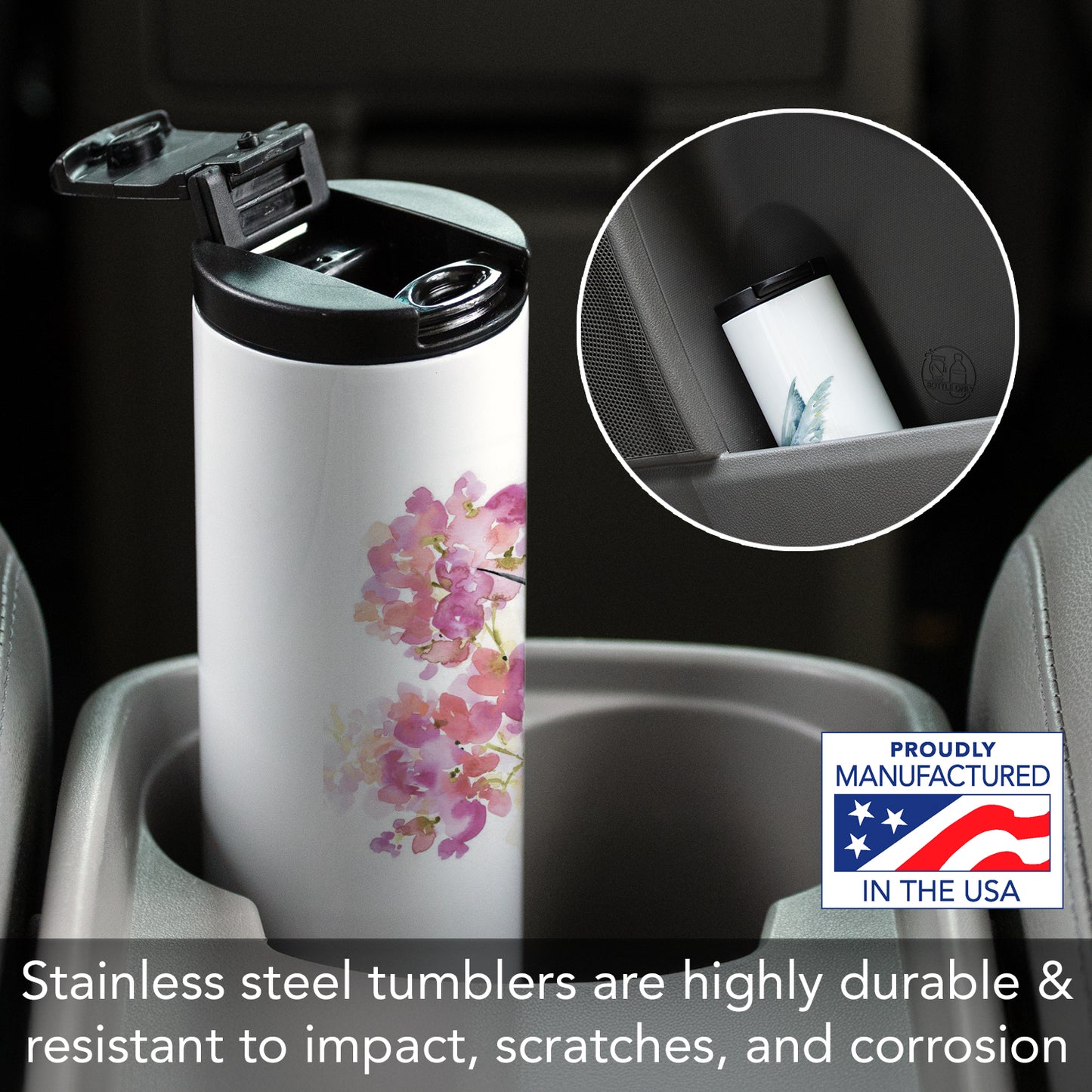 Highland Home Hummingbird Watercolor Decorative Stainless Steel Double Wall Insulated Travel Tumbler with Lid 17 oz. Manufactured in the USA Dishwasher Safe