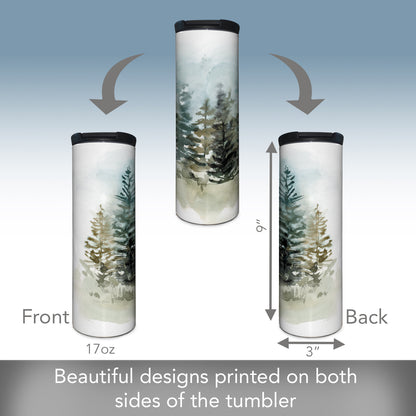 Highland Home Washy Treeline Decorative Stainless Steel Double Wall Insulated Travel Tumbler with Lid 17 oz. Manufactured in the USA Dishwasher Safe