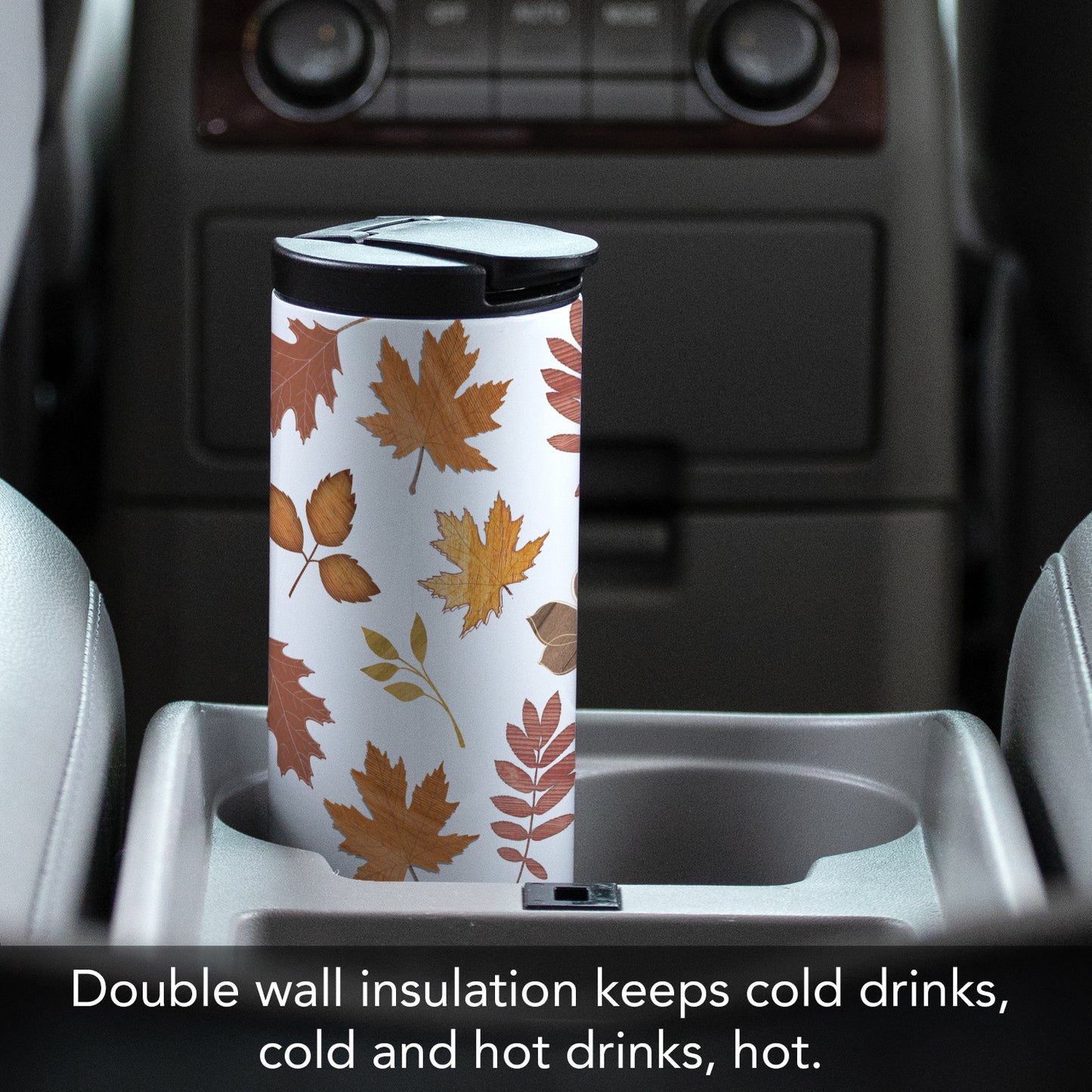 Highland Home Fall Leaves Decorative Stainless Steel Double Wall Insulated Travel Tumbler with Lid 17 oz. Manufactured in the USA Dishwasher Safe