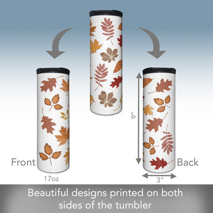 Highland Home Fall Leaves Decorative Stainless Steel Double Wall Insulated Travel Tumbler with Lid 17 oz. Manufactured in the USA Dishwasher Safe