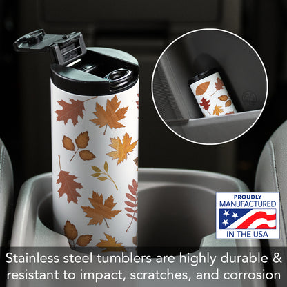Highland Home Fall Leaves Decorative Stainless Steel Double Wall Insulated Travel Tumbler with Lid 17 oz. Manufactured in the USA Dishwasher Safe