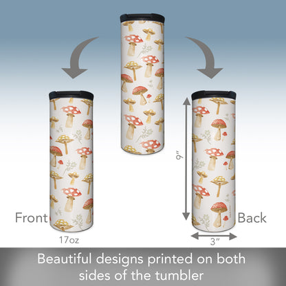 Highland Home Mushroom Mode Decorative Stainless Steel Double Wall Insulated Travel Tumbler with Lid 17 oz. Manufactured in the USA Dishwasher Safe