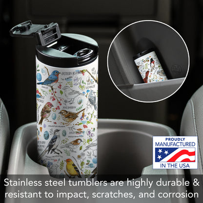 Highland Home Drawn Birds Decorative Stainless Steel Double Wall Insulated Travel Tumbler with Lid 17 oz. Manufactured in the USA Dishwasher Safe