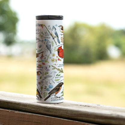 Highland Home Drawn Birds Decorative Stainless Steel Double Wall Insulated Travel Tumbler with Lid 17 oz. Manufactured in the USA Dishwasher Safe