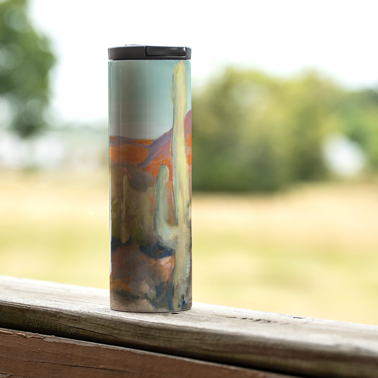Highland Home High Desert Decorative Stainless Steel Double Wall Insulated Travel Tumbler with Lid 17 oz. Manufactured in the USA Dishwasher Safe