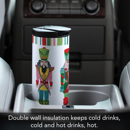 Highland Home Holiday Nutcrackers Decorative Stainless Steel Double Wall Insulated Travel Tumbler with Lid 17 oz. Manufactured in the USA Dishwasher Safe
