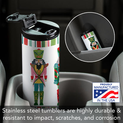 Highland Home Holiday Nutcrackers Decorative Stainless Steel Double Wall Insulated Travel Tumbler with Lid 17 oz. Manufactured in the USA Dishwasher Safe