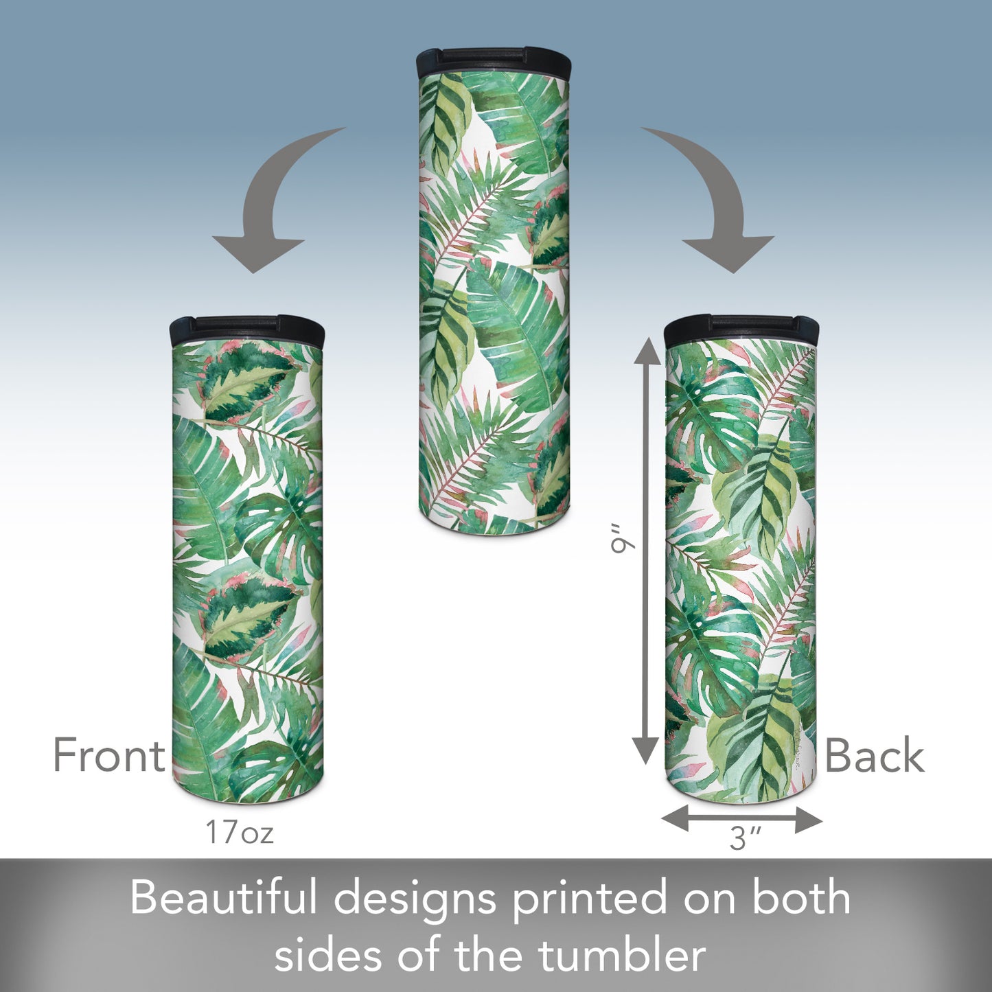 Highland Home Jungle Decorative Stainless Steel Double Wall Insulated Travel Tumbler with Lid 17 oz. Manufactured in the USA Dishwasher Safe