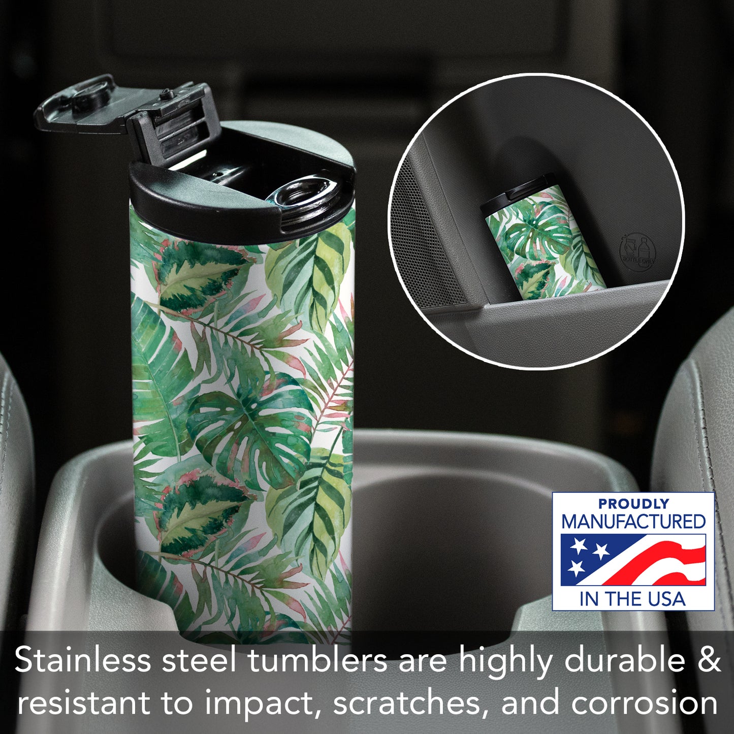 Highland Home Jungle Decorative Stainless Steel Double Wall Insulated Travel Tumbler with Lid 17 oz. Manufactured in the USA Dishwasher Safe