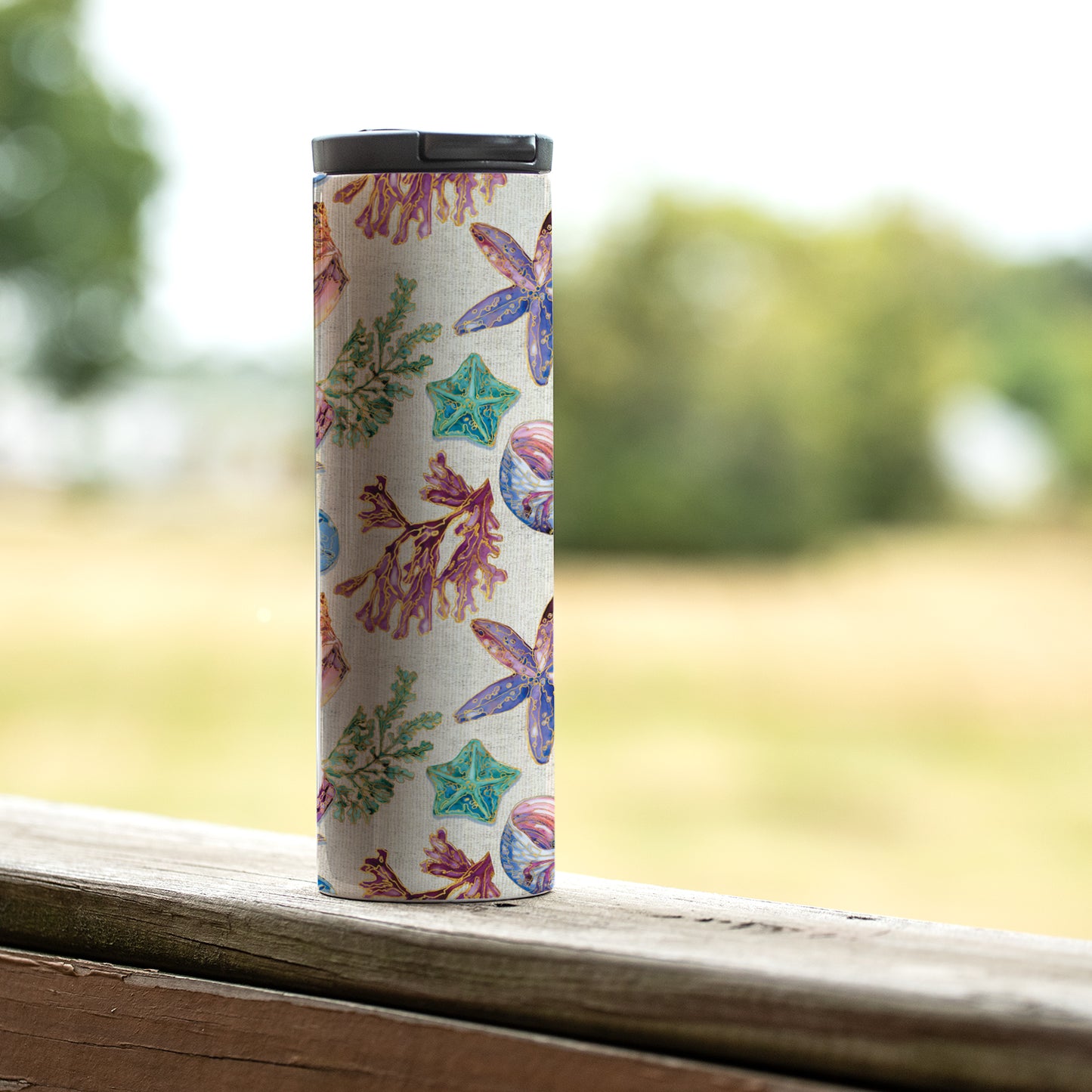 Highland Home Decorative Stainless Steel Double Wall Insulated Travel Tumbler with Lid 17 oz. Manufactured in the USA Dishwasher Safe (Spectrum Shells)