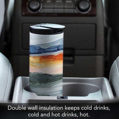 Highland Home Watercolor Sunrise Decorative Stainless Steel Double Wall Insulated Travel Tumbler with Lid 17 oz. Manufactured in the USA Dishwasher Safe