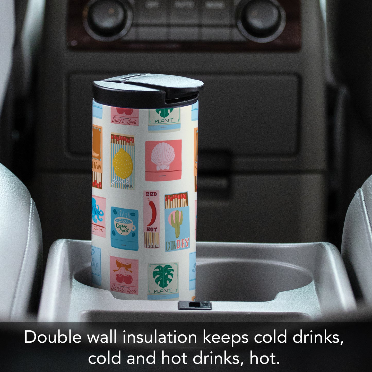 Match Books Decorative Stainless Steel Double Wall Insulated Travel Tumbler with Lid 17 oz.