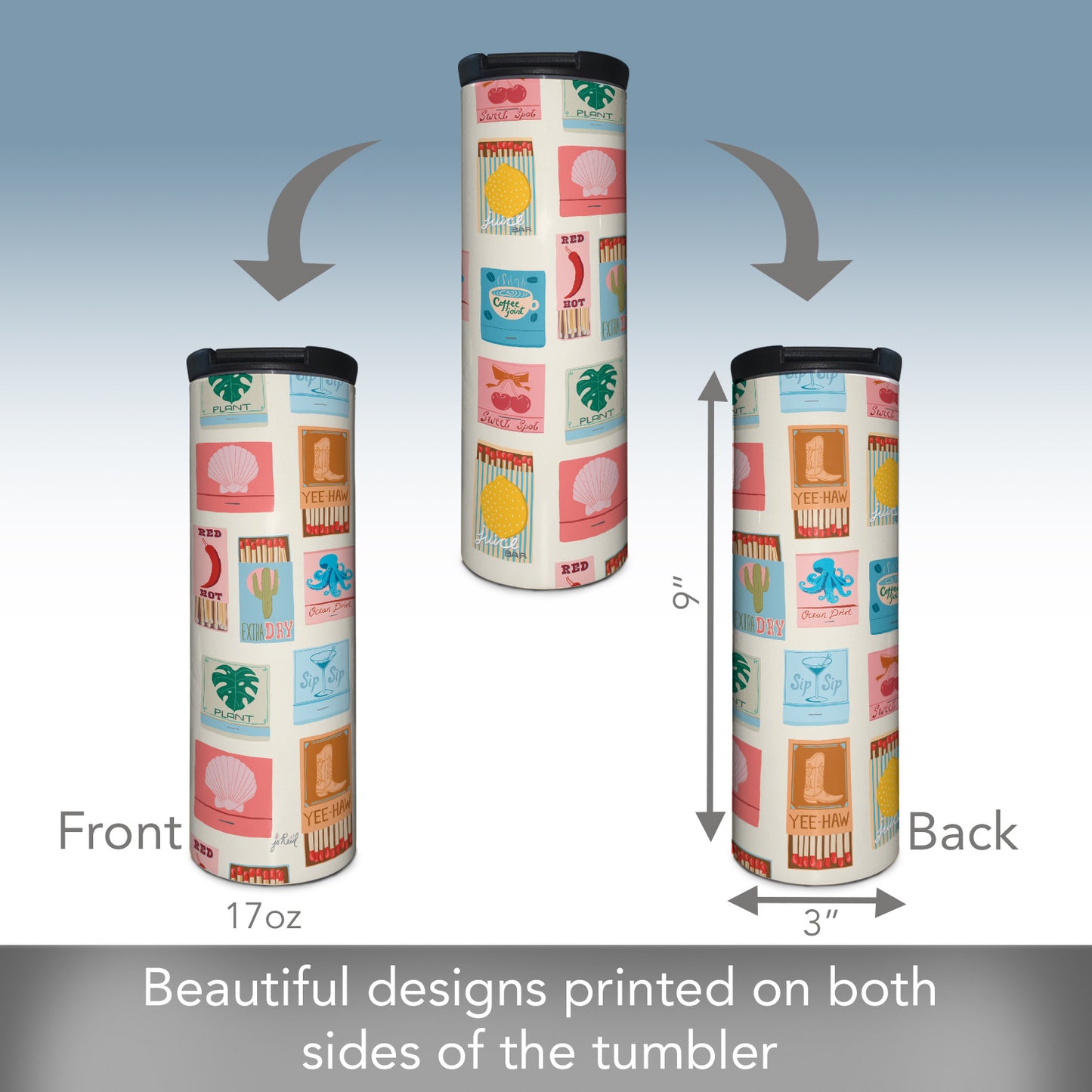 Match Books Decorative Stainless Steel Double Wall Insulated Travel Tumbler with Lid 17 oz.