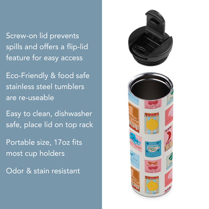 Match Books Decorative Stainless Steel Double Wall Insulated Travel Tumbler with Lid 17 oz.