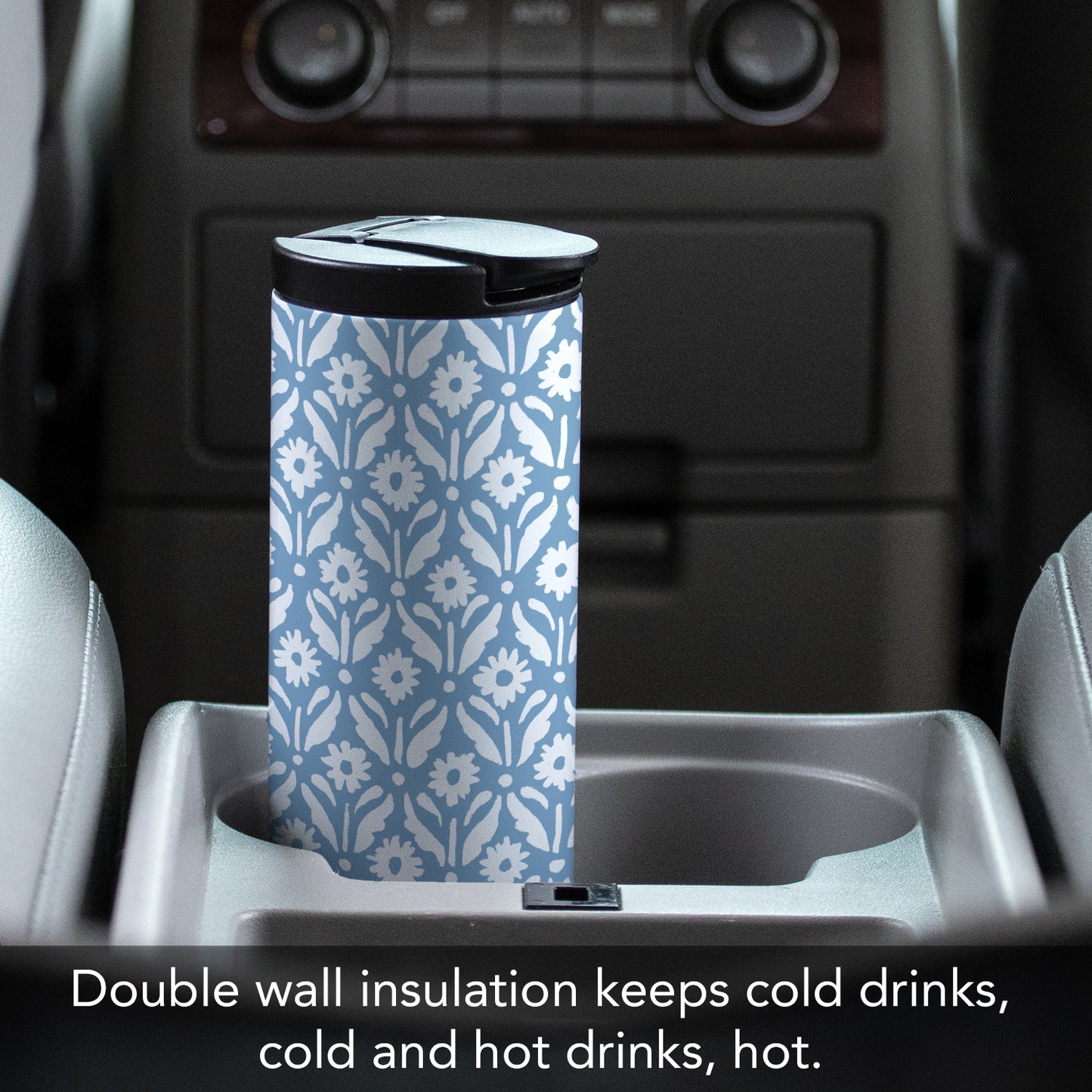 Floral Pattern Decorative Stainless Steel Double Wall Insulated Travel Tumbler with Lid 17 oz.