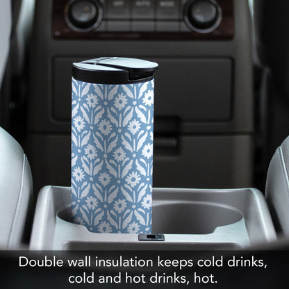 Floral Pattern Decorative Stainless Steel Double Wall Insulated Travel Tumbler with Lid 17 oz.