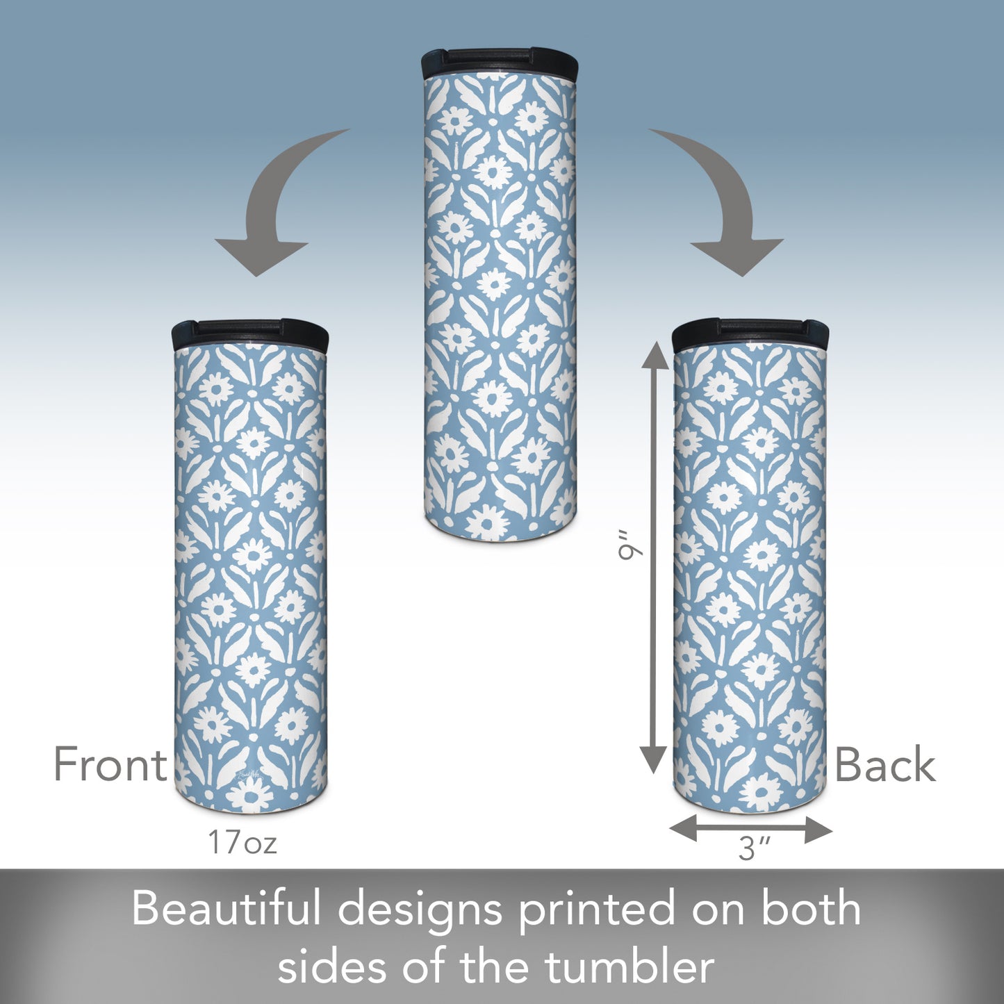 Floral Pattern Decorative Stainless Steel Double Wall Insulated Travel Tumbler with Lid 17 oz.