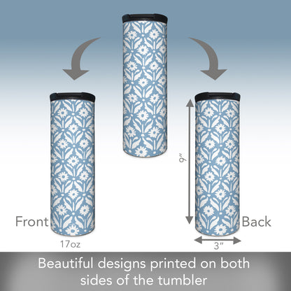 Floral Pattern Decorative Stainless Steel Double Wall Insulated Travel Tumbler with Lid 17 oz.