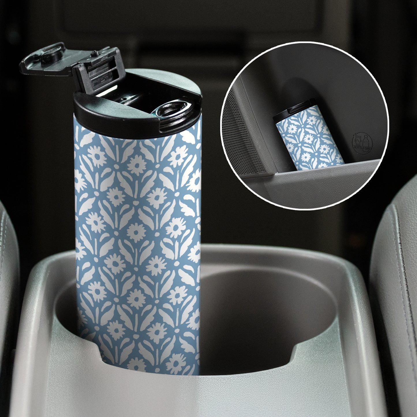 Floral Pattern Decorative Stainless Steel Double Wall Insulated Travel Tumbler with Lid 17 oz.