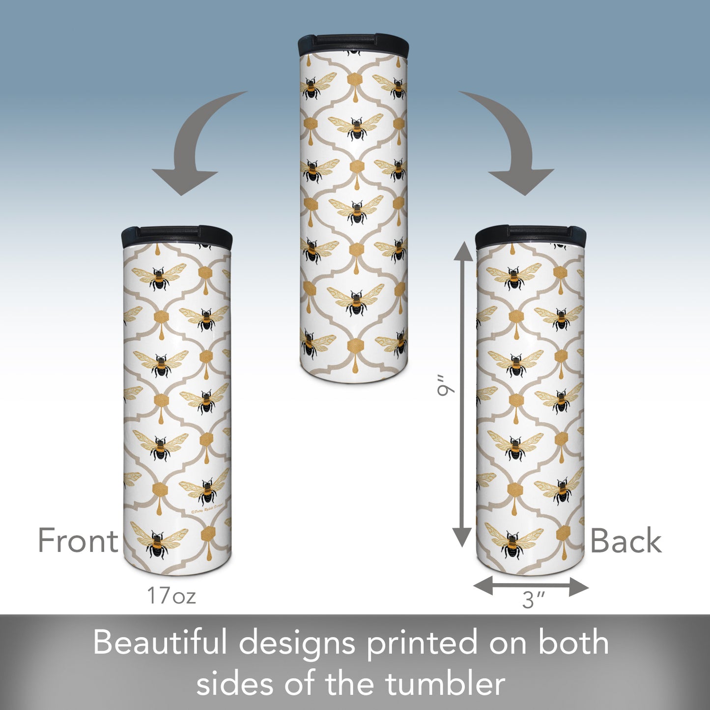 All the Bees Decorative Stainless Steel Double Wall Insulated Travel Tumbler with Lid 17 oz.