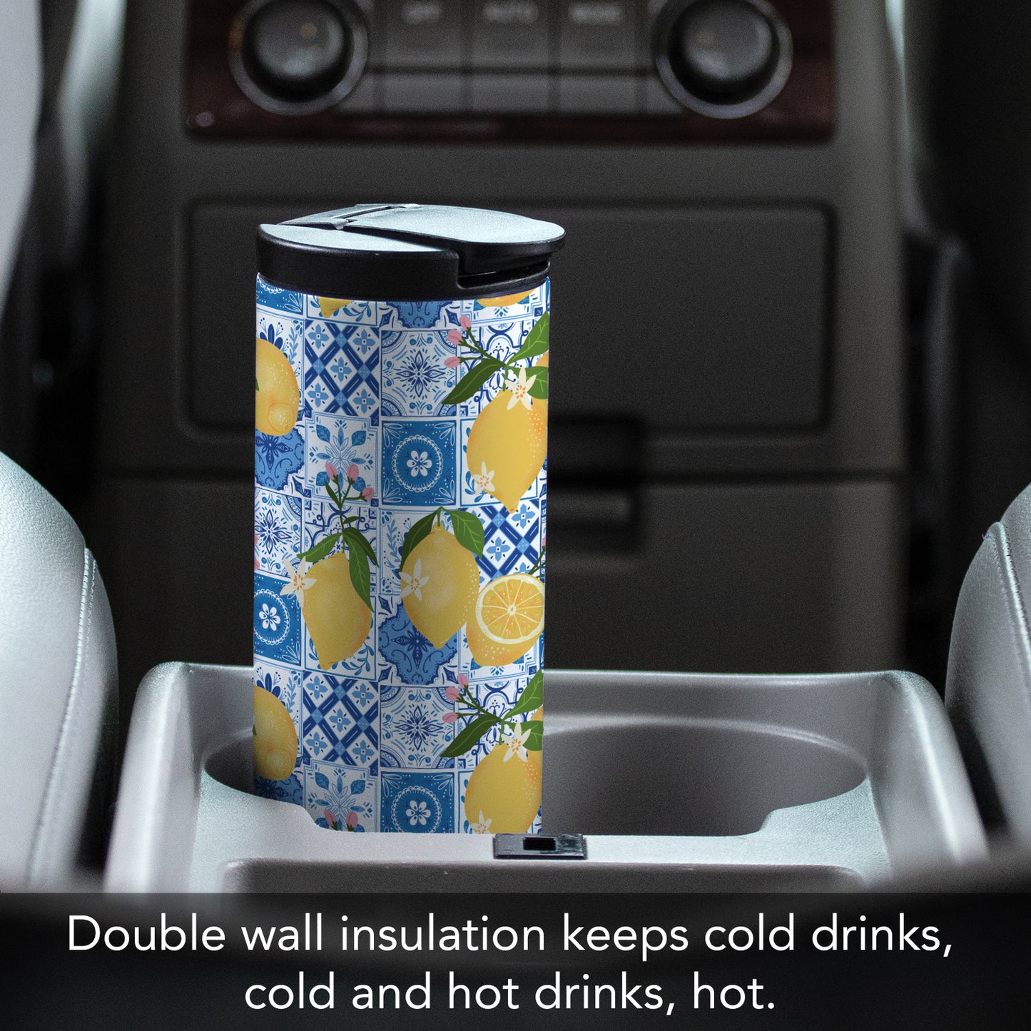 Summer Citron Decorative Stainless Steel Double Wall Insulated Travel Tumbler with Lid 17 oz.