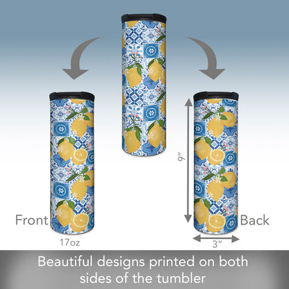 Summer Citron Decorative Stainless Steel Double Wall Insulated Travel Tumbler with Lid 17 oz.