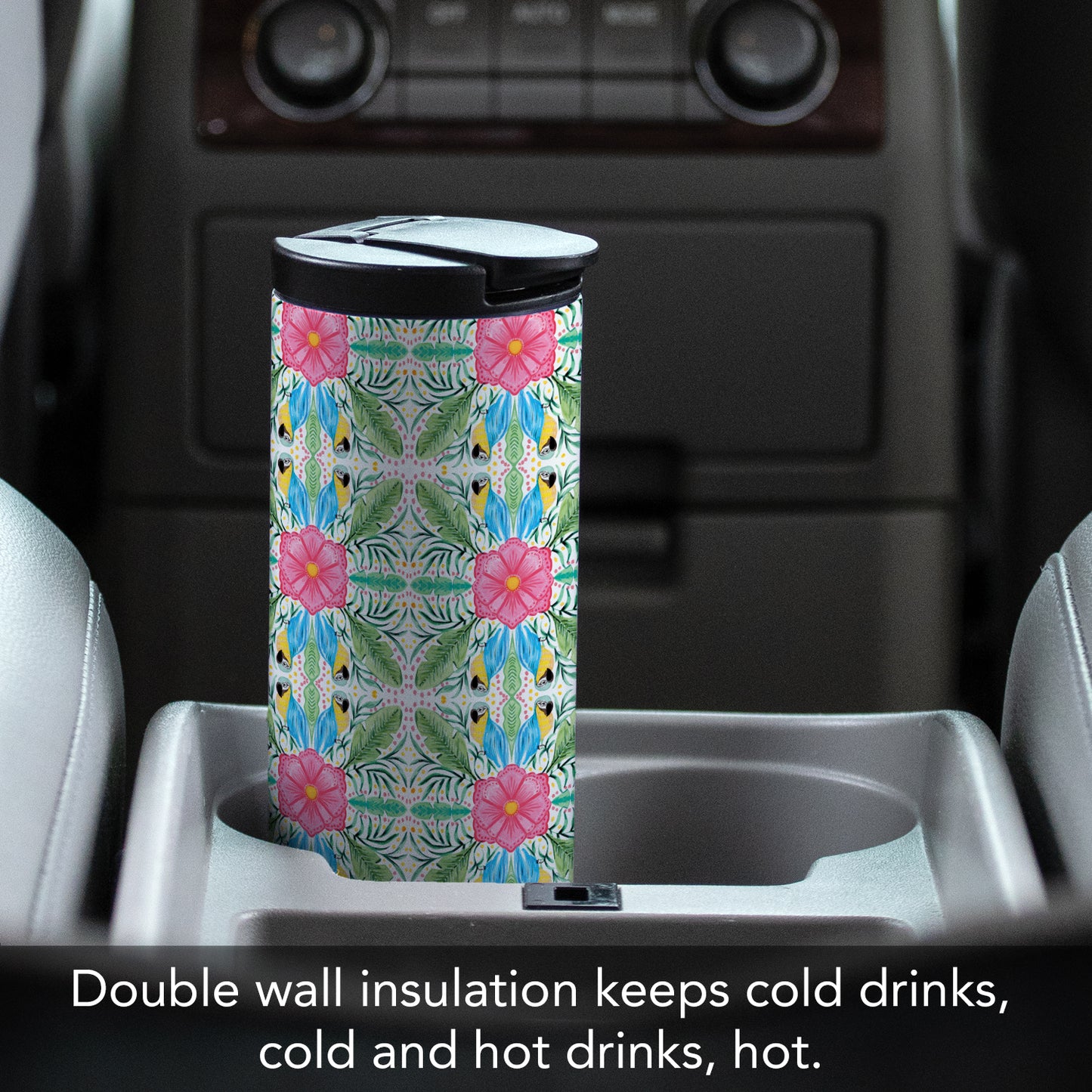 Tropical Summer Decorative Stainless Steel Double Wall Insulated Travel Tumbler with Lid 17 oz.