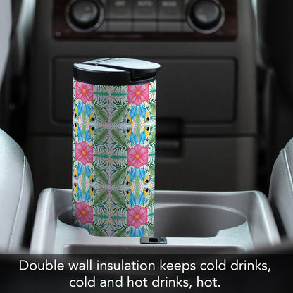Tropical Summer Decorative Stainless Steel Double Wall Insulated Travel Tumbler with Lid 17 oz.