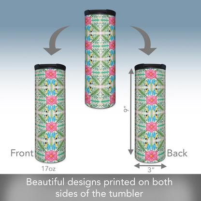 Tropical Summer Decorative Stainless Steel Double Wall Insulated Travel Tumbler with Lid 17 oz.