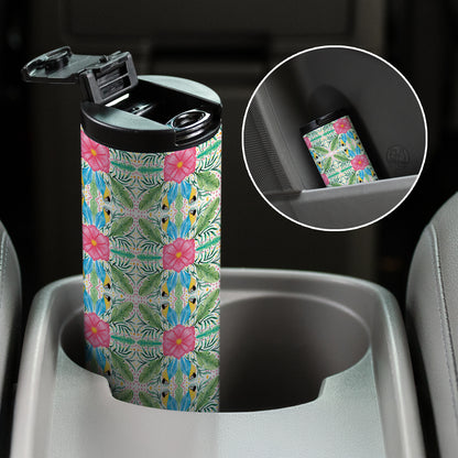 Tropical Summer Decorative Stainless Steel Double Wall Insulated Travel Tumbler with Lid 17 oz.