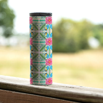 Tropical Summer Decorative Stainless Steel Double Wall Insulated Travel Tumbler with Lid 17 oz.