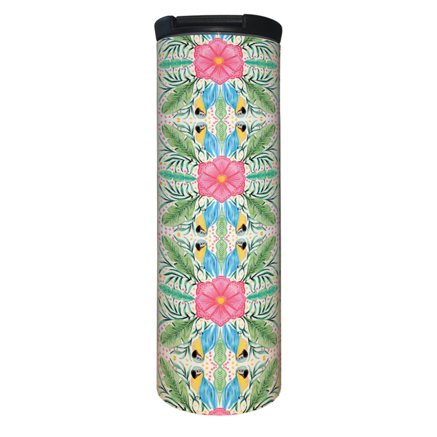 Tropical Summer Decorative Stainless Steel Double Wall Insulated Travel Tumbler with Lid 17 oz.