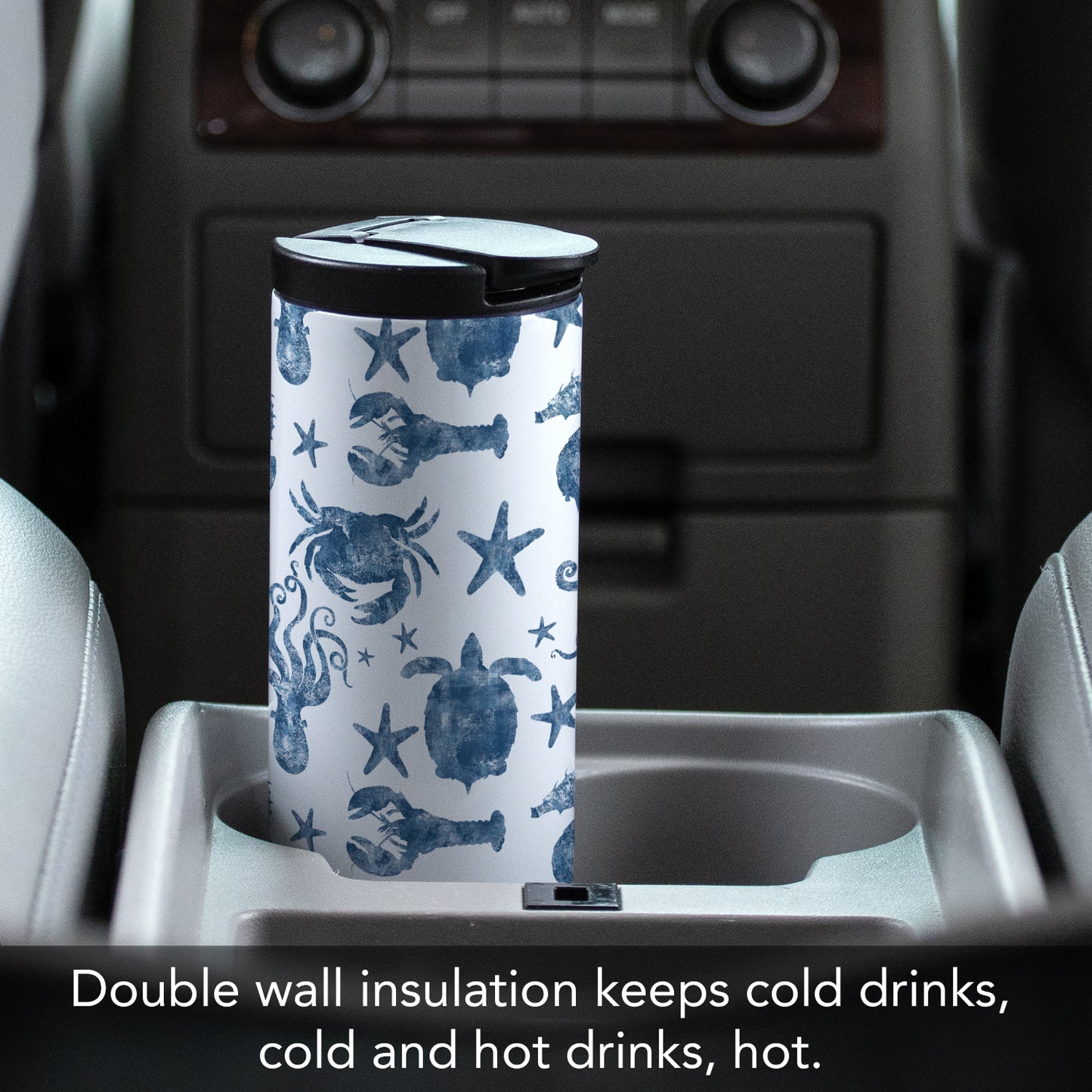 Marine Life Decorative Stainless Steel Double Wall Insulated Travel Tumbler with Lid 17 oz.